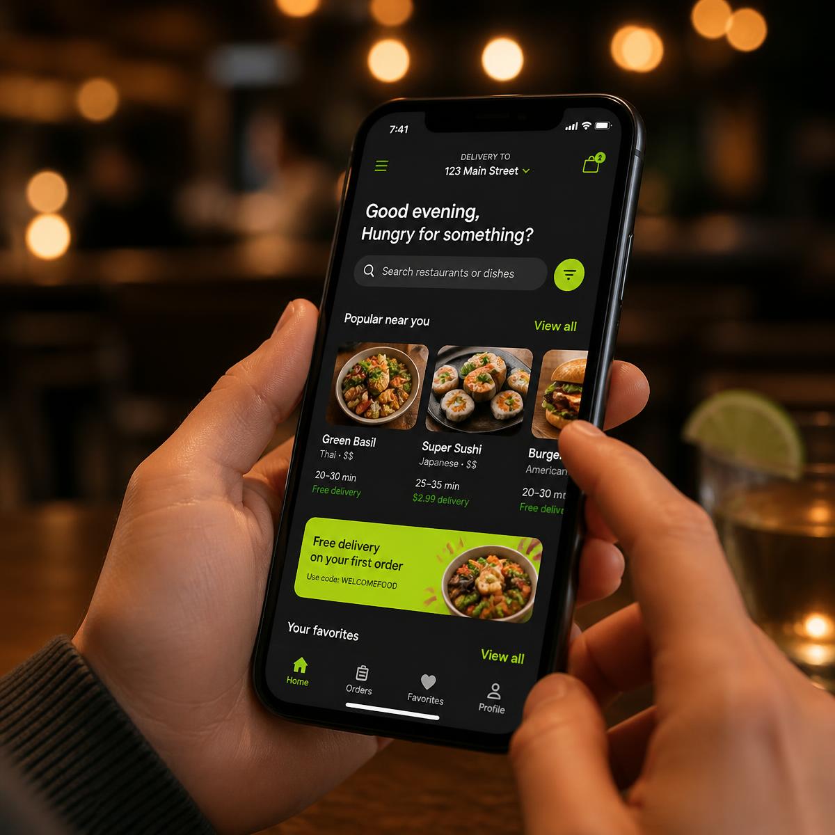 App de pedidos de restaurante en un smartphone